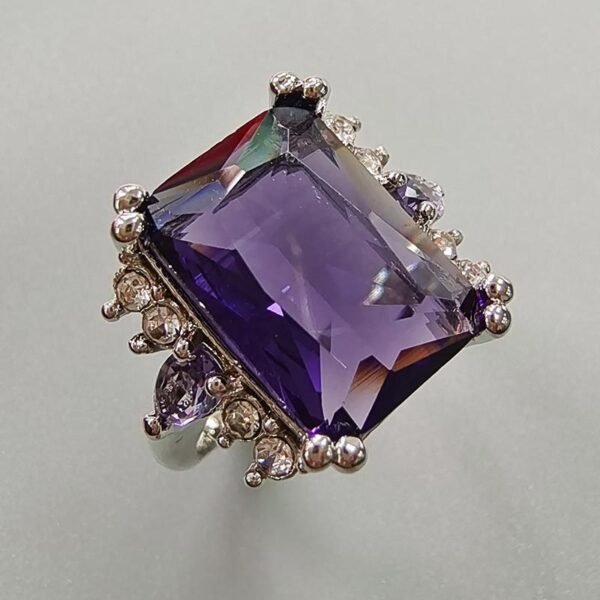 Personalized Purple Rectangular Zircon Inlaid Water Drop Zirconium Female Ring - Image 10