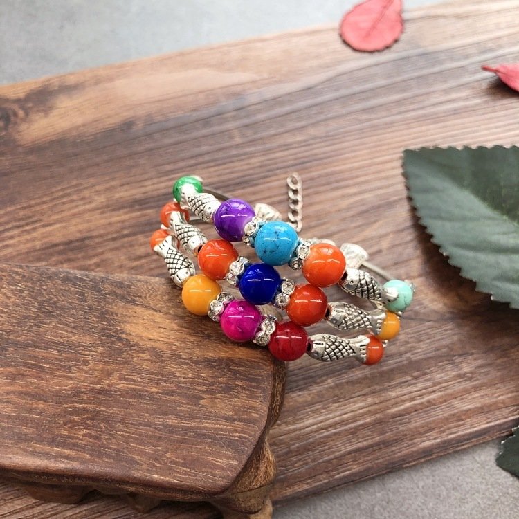 Vintage Ethnic Style Handmade Imitation Colored Stone Bracelet  Versatile And Personalized