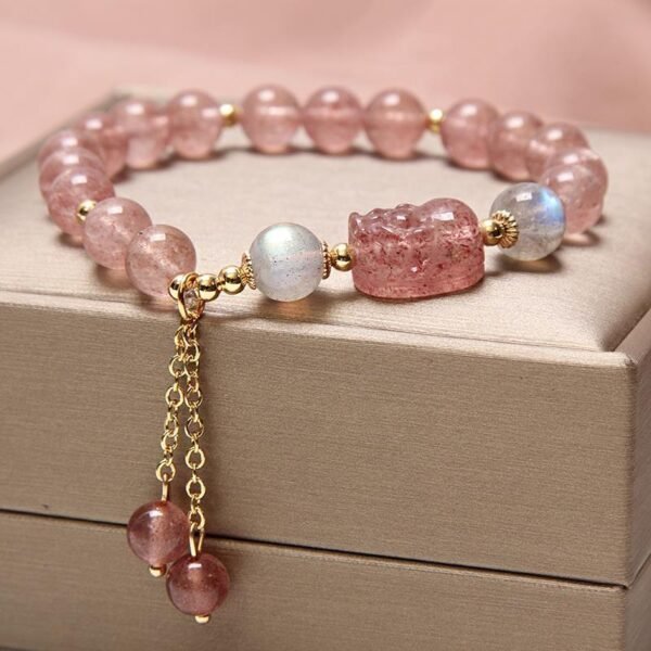 Natural Freshwater Pearl Strawberry Quartz Fishtail Bracelet - Image 6