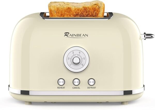 Toaster 2 Slice Retro Toaster Stainless Steel With 6 Bread Shade Settings And Bagel Cancel Defrost Reheat Function, Cute Bread Toaster With Extra Wide Slot And Removable Crumb Tray - Image 4