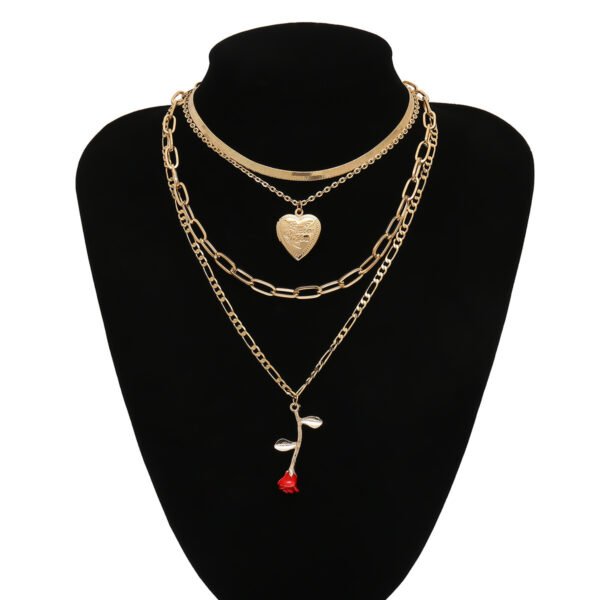 Creative Painting Oil Rose Geometric Necklace Open Peach Heart - Image 4