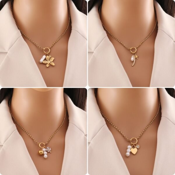 Love Heart Flowers Necklace Ornament Stainless Steel - Image 4
