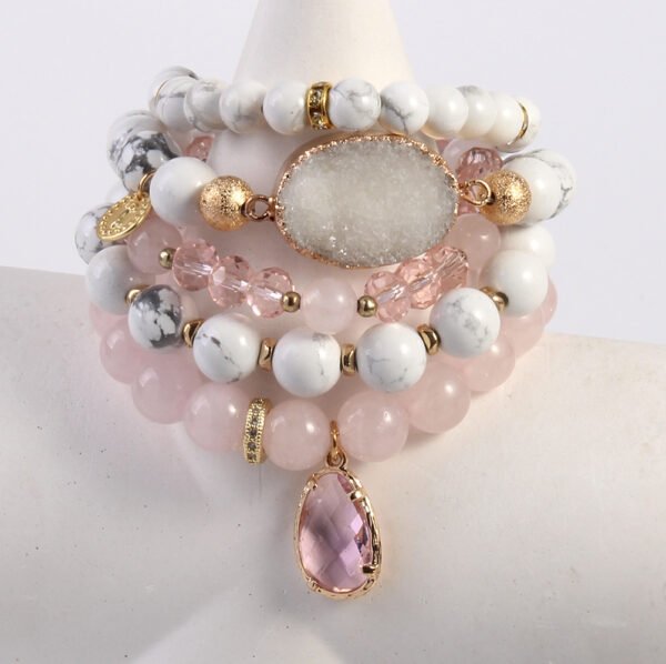 Women's Natural Pink Crystal Glass Crystal Cluster Bracelet - Image 5