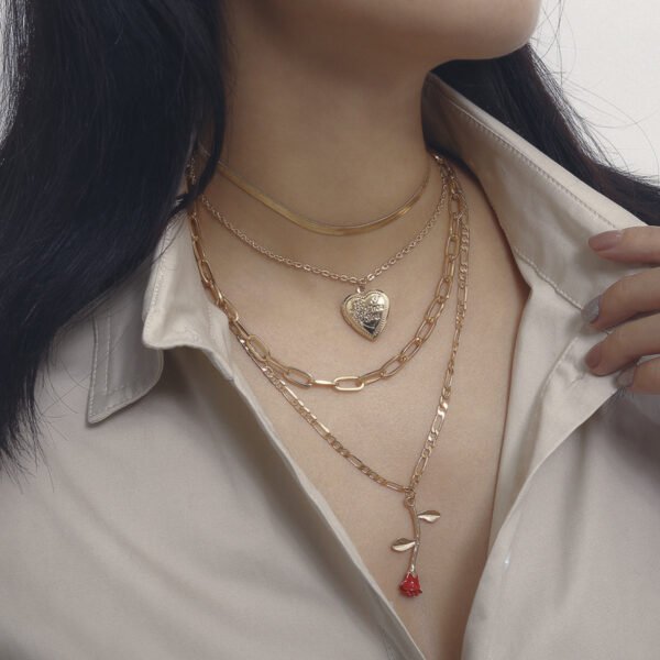 Creative Painting Oil Rose Geometric Necklace Open Peach Heart - Image 2