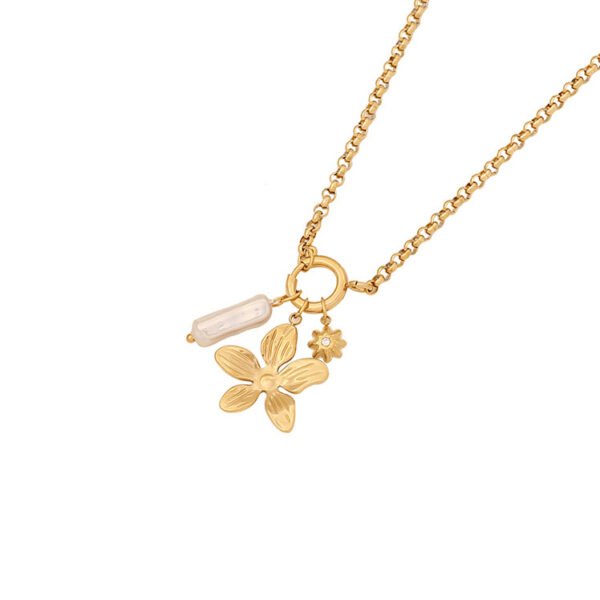 Love Heart Flowers Necklace Ornament Stainless Steel - Image 2