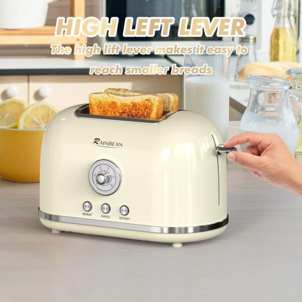 Toaster 2 Slice Retro Toaster Stainless Steel With 6 Bread Shade Settings And Bagel Cancel Defrost Reheat Function, Cute Bread Toaster With Extra Wide Slot And Removable Crumb Tray - Image 3