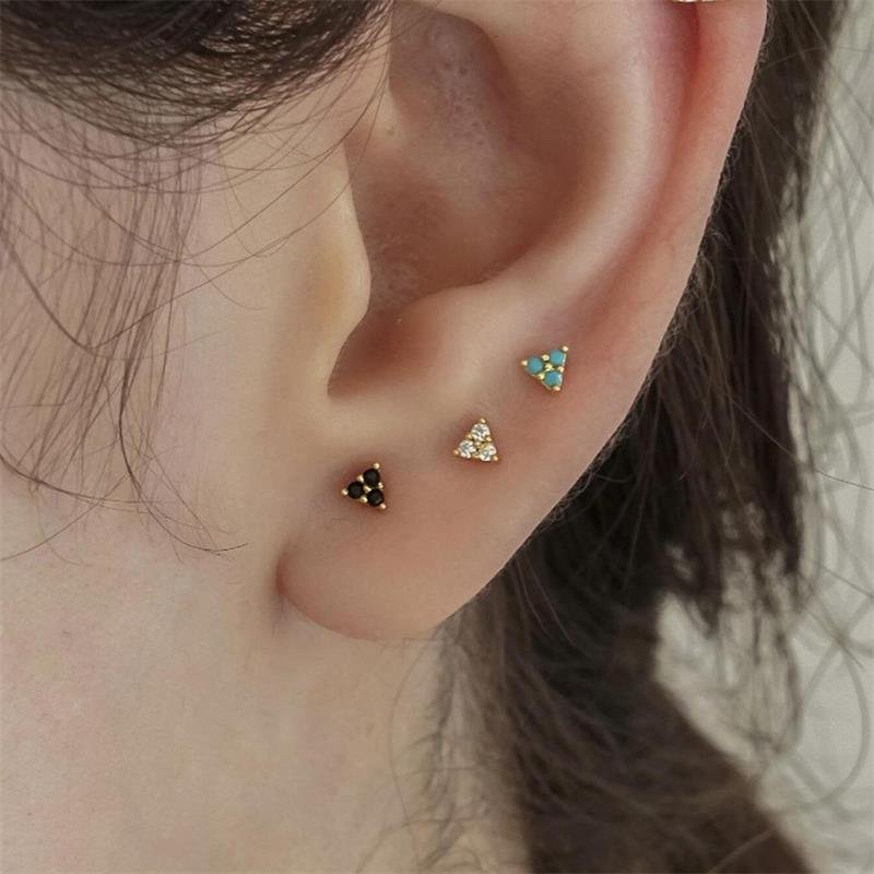 S925 Sterling Silver Mini Clover Color Earrings