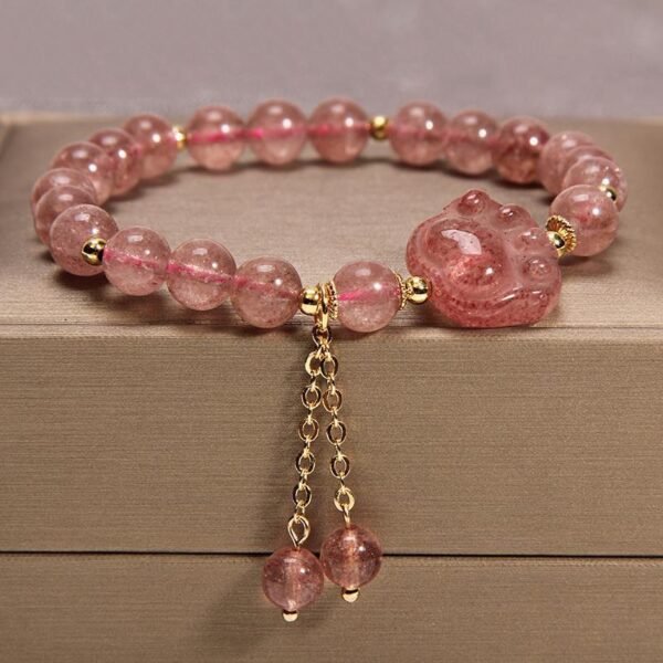 Natural Freshwater Pearl Strawberry Quartz Fishtail Bracelet - Image 9