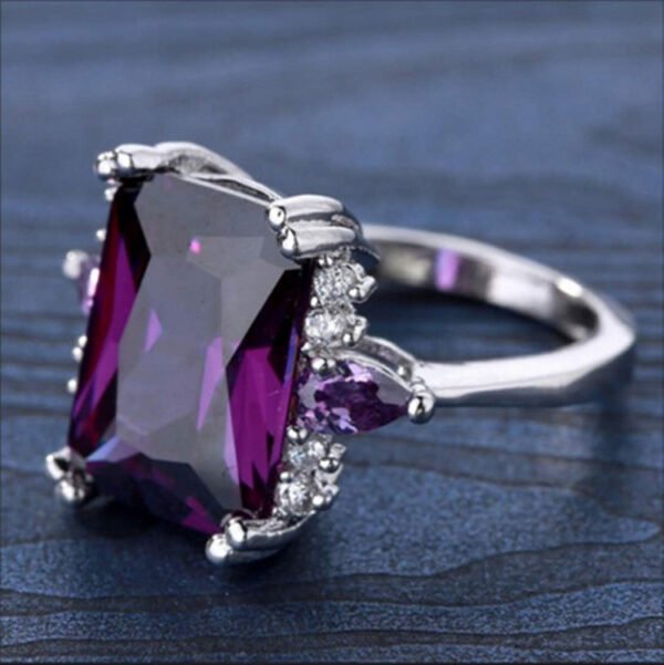 Personalized Purple Rectangular Zircon Inlaid Water Drop Zirconium Female Ring - Image 7