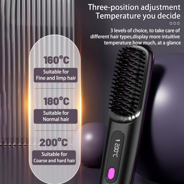 2 In 1 Straight Hair Comb Wireless Hair Straightener Brush Hair Fast Heating Portable Hot Curler USB Charging - Image 5