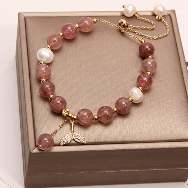 Natural Freshwater Pearl Strawberry Quartz Fishtail Bracelet - Image 2